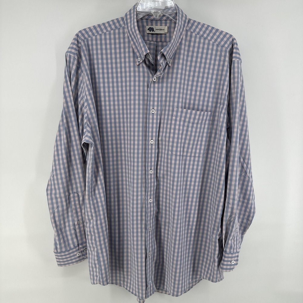 Onward Reserve Shirt Mens XL Blue Pink Check Stretch Button Down Long Sleeve